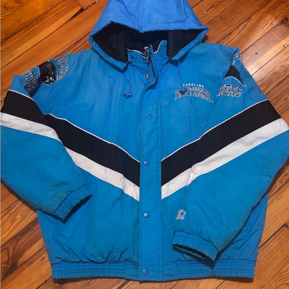 STARTER NFL Carolina Panthers Teal, Black & White Bomber Jacket 
Vintage